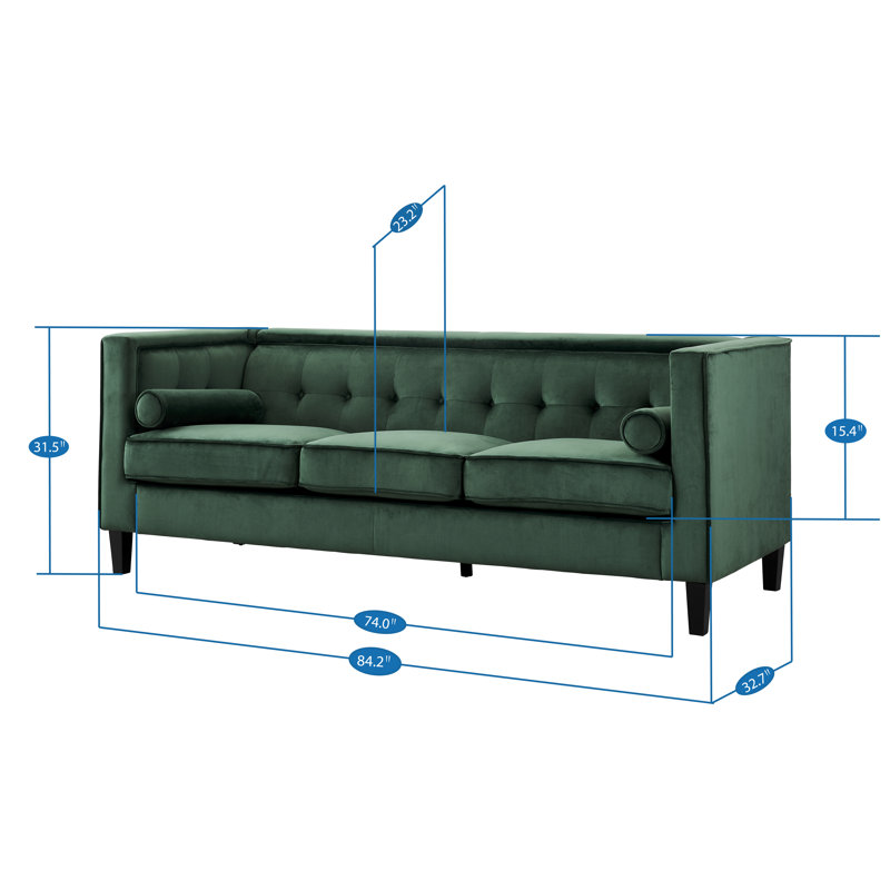  Canapé en velours Ezriah Mid Century, Velours vert