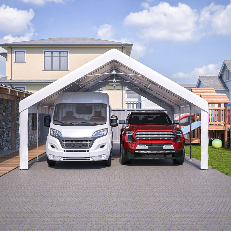 20X20 FT Event Shelter With Detachable Sides And Carport Capability - Equipped With Storage Solutions For Various Outdoor Occasions
