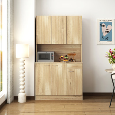 70.87" Tall Wardrobe & Kitchen Cabinet with 6 Doors, 1 Open Shelf & 1 Drawer – Storage Cabinet for Bedroom & Kitchen by George Oliver