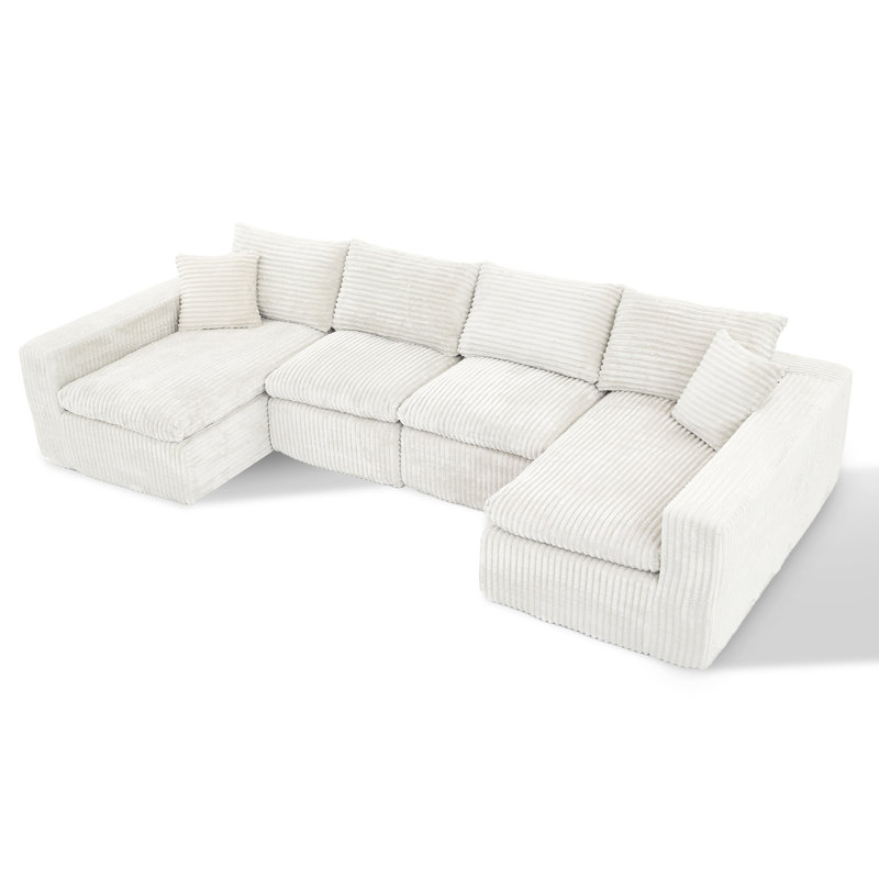 Canapé modulaire modulaire en nuage pour le salon - canapé modulaire en U modulaire de 130 po, canapés à compression sans assemblage, canapé de plancher confortable avec mousse à mémoire de forme, blanc beige