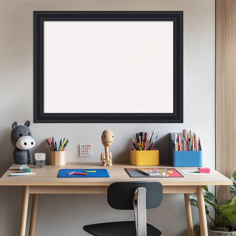 Dalat Black Framed Corkboard, Black Cork Bulletin Board, Organization Board, Pin Board, White, 24" H x 32" W