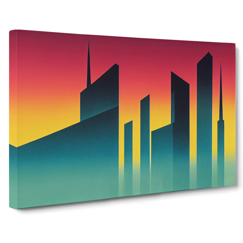 Glowing Abstract City Skyline - Wrapped Canvas Print, 35cm H x 50cm W x 3cm D