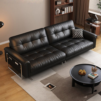 Canapé modulaire noir en cuir véritable