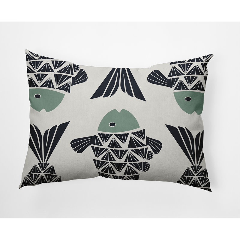 Big Fish Coastal Pillow Cover and Insert, Sage, 14" x 20"