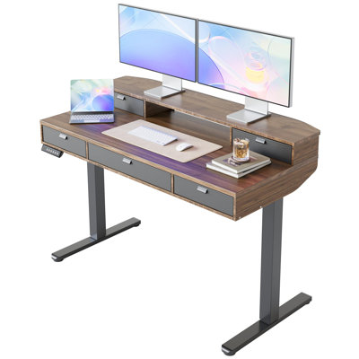 Height Adjustable Standing Desk With Storage Drawers, Electric Sit Stand Desk With Monitor Riser & 4 Memory Settings, Stable Steel Frame Home Office Workstation