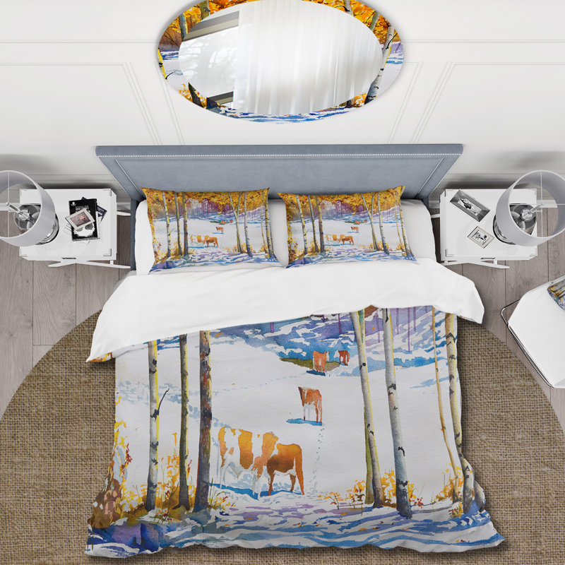Ensemble de housse de couette Farmhouse Cufle In The Early Snow In The Forest