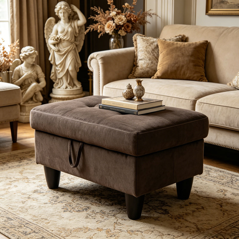 Repose-pieds rembourré en flanelle avec repose-pieds Athiste, Velours brun café foncé
