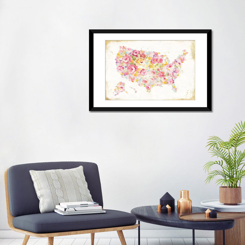 «Midsummer USA», impression sur toile tendue, Papier avec cadre noir, L 32 po x H 24 po x P 1 po, Blanc