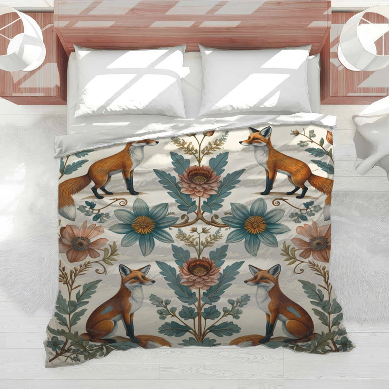 Édredon renards et motifs floraux, Simple extra long