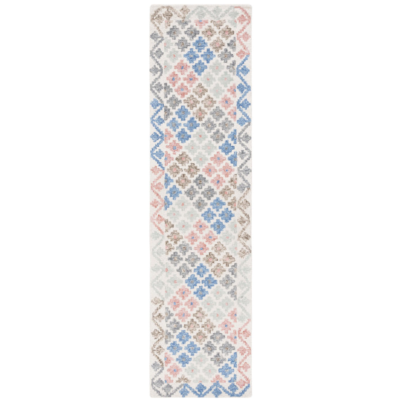 Lukats Hand Tufted Wool/Cotton/Latex Geometric Rug in Blue/Red, Runner 2'3" x 9'