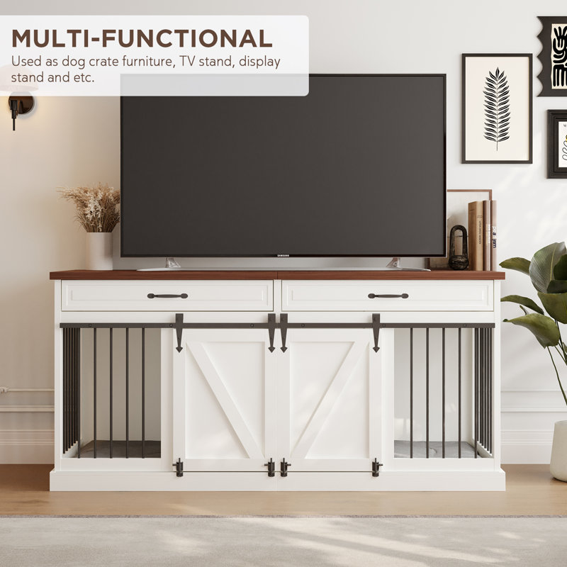White Wooden Dog Crate Furniture with Sliding Barn Doors