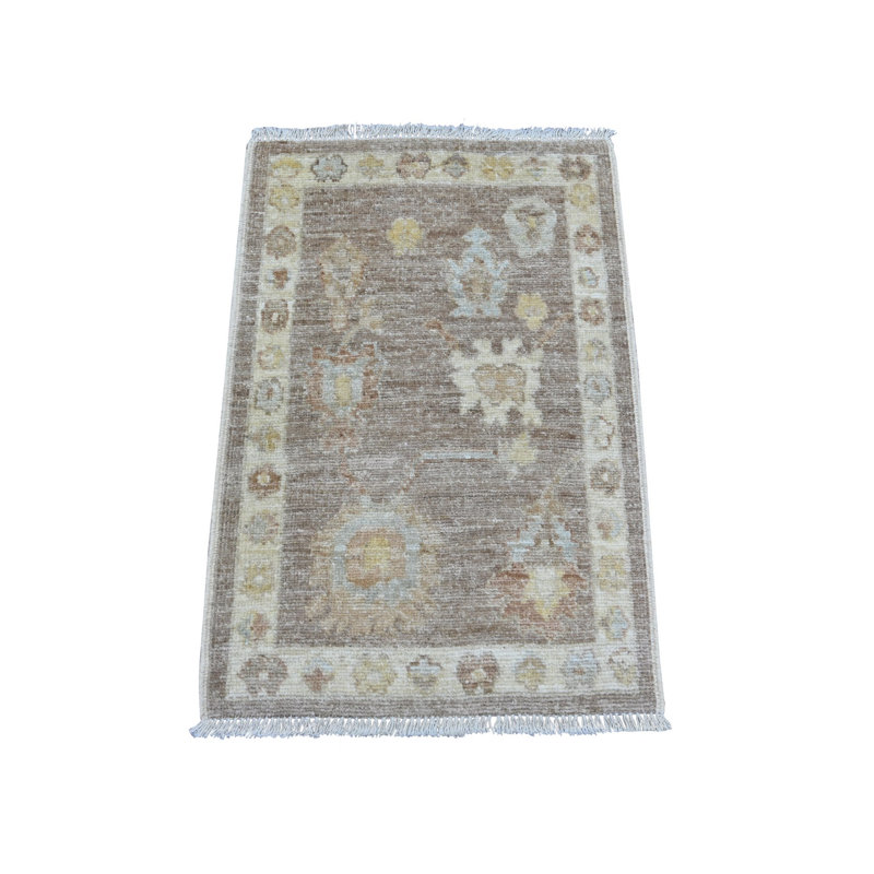 Tapis cèdre brun noué à la main 2 pi x 3 pi 2 po x 3 pi, motif angus afghan Oushak avec motif de feuilles, teinture naturelle, tapis, échantillon, tapis oriental