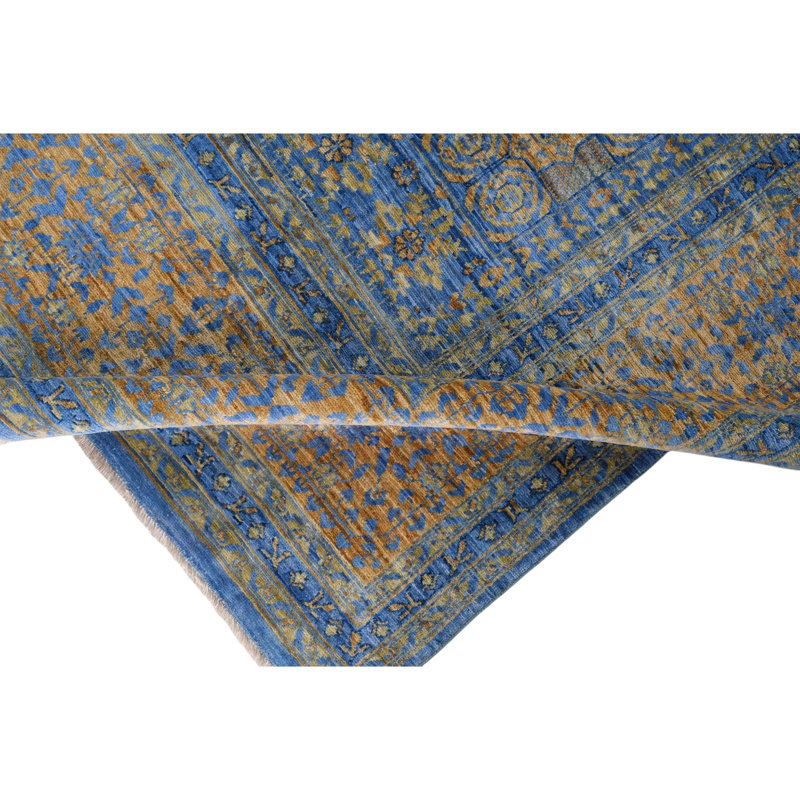 High-Quality Hand-Knotted Blue And Yellow Area Rug