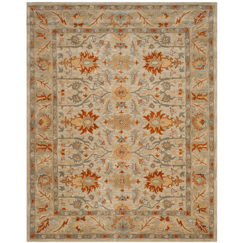 Armintha Oriental Hand-Tufted Wool Beige/Gray/Orange Area Rug, Rectangle 8' x 10'