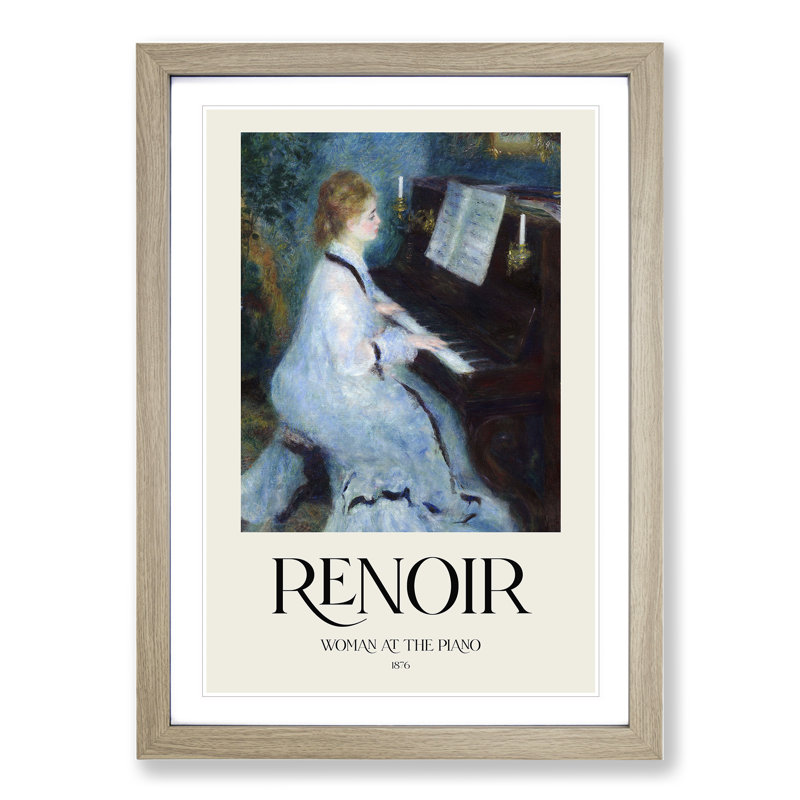 Woman at the Piano Print by Pierre-Auguste Renoir - Picture Frame Painting, Oak, 36cm H x 27cm W x 2cm D