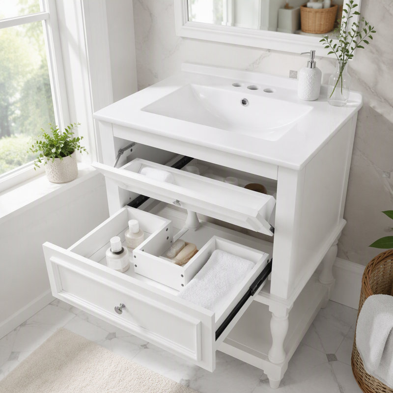 Meuble-lavabo 24 po avec lavabo en céramique, Blanc