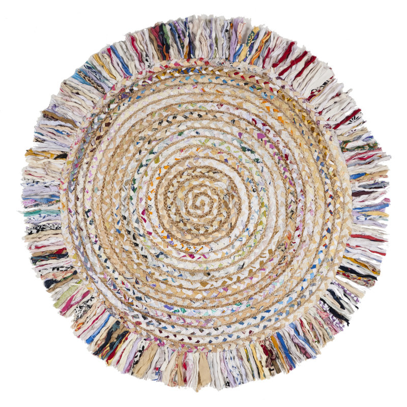 Abhay Hand Woven Cotton/Jute Rug in Light Beige/Ivory, Round 5'