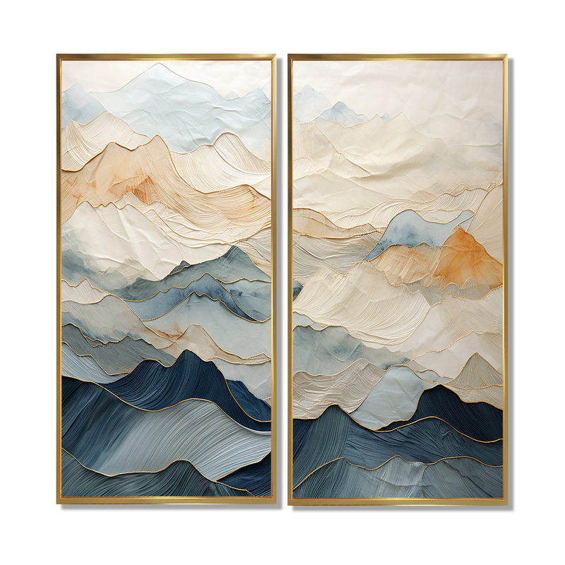 Majestic Mountain Peaks - Art mural traditionnel, 32" H x 32" W, Impression encadrée flottante, Gold