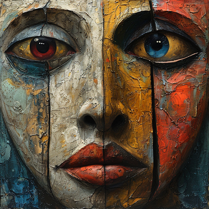 Visage sur toile, H 11 po x l 14 po x P 3 po