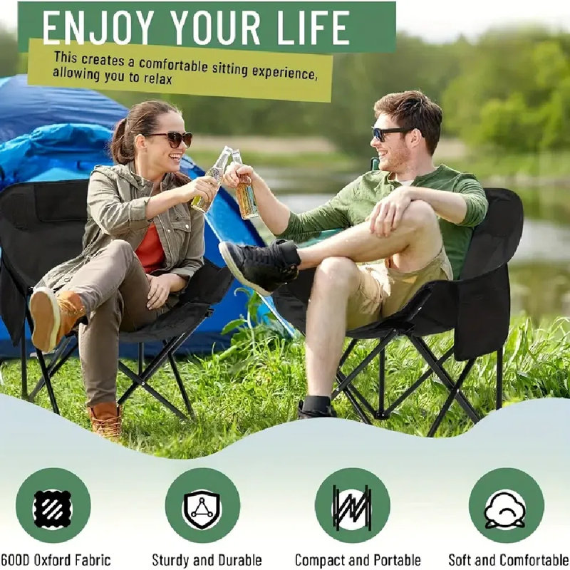 2 Pack Lightweight Portable Compact Camping Chairs | 600D Oxford, Folding For Outside With Carry Bag, Supports 330Lbs, Moon Chairs For Travel Picnic Hiking Beach Fishing