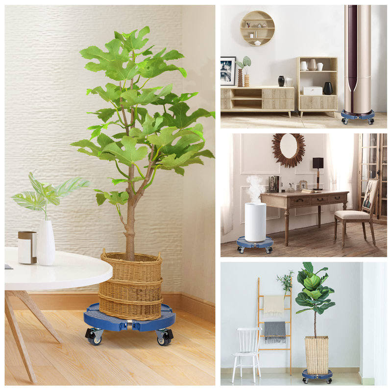 Ensemble de 2 supports à plantes roulants avec roues, Bleu