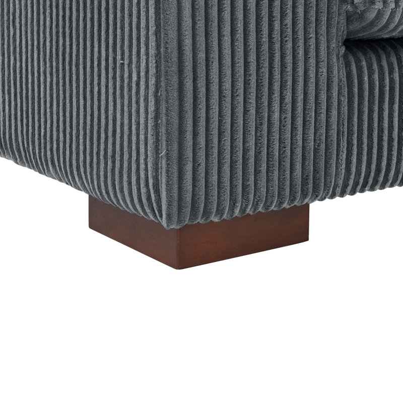 Large Seating Corduroy Upholstered Double Chaise Sectional, Dark Gray