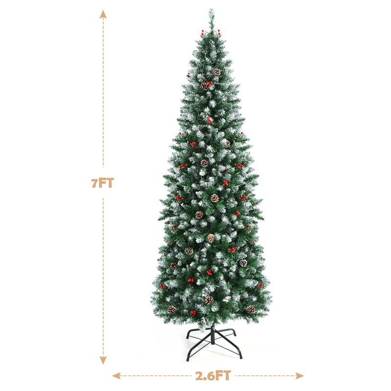 7' Pre-Lit Snow-Flocked Pine Christmas Tree with Pine Cones and Berries