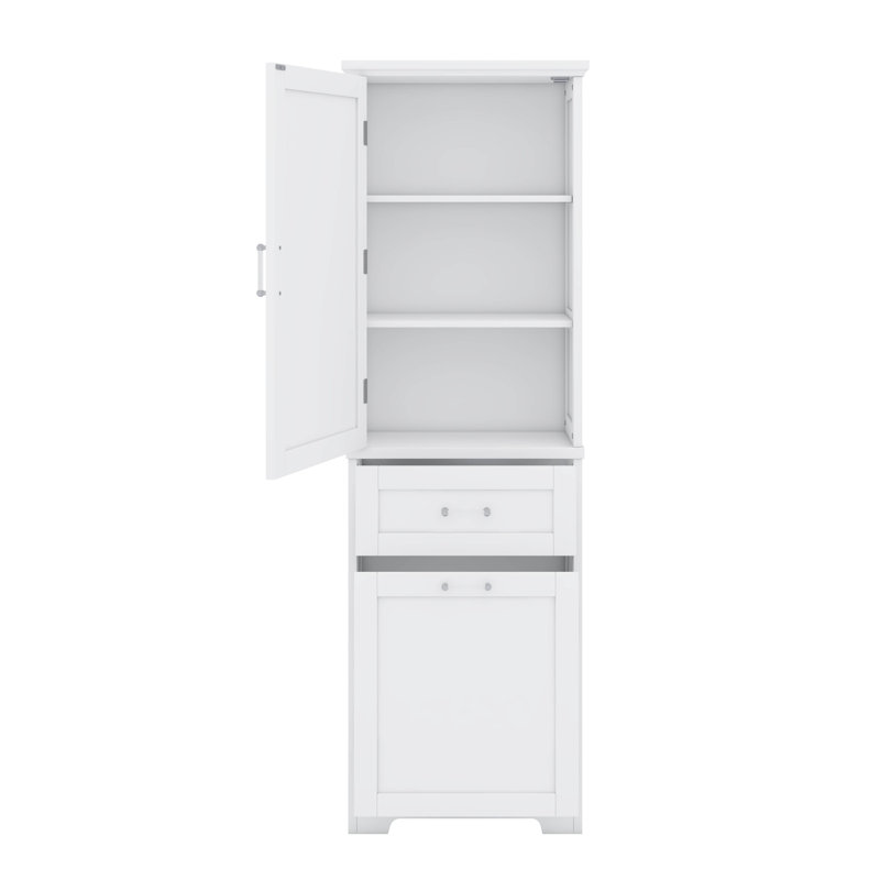 Armoire de rangement autoportante avec deux tiroirs de différentes tailles et tablette peinte, Blanc