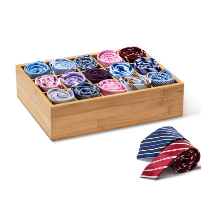 Bamboo Closet Drawer Divider - Storage Organizer With 15 Compartments, Drawer Organizer, Storage Box For Belts, Ties, Bras, Briefs, Socks & Jewelry - Natural