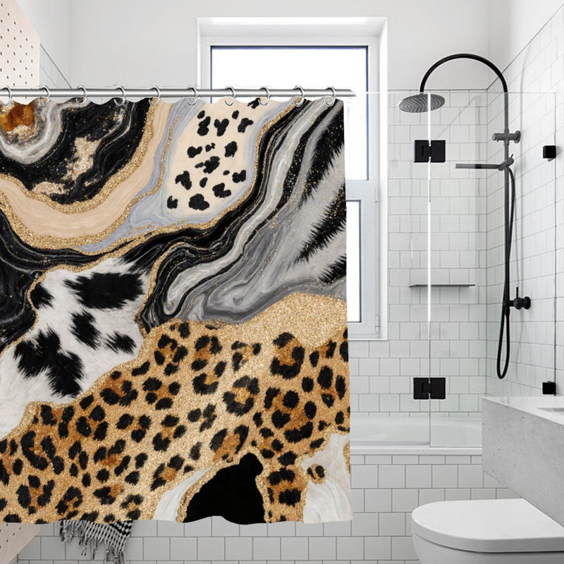 Rideaux de douche luxueux en marbre léopard pour salle de bain, 71 po x 71 po, Imprimé animal doré