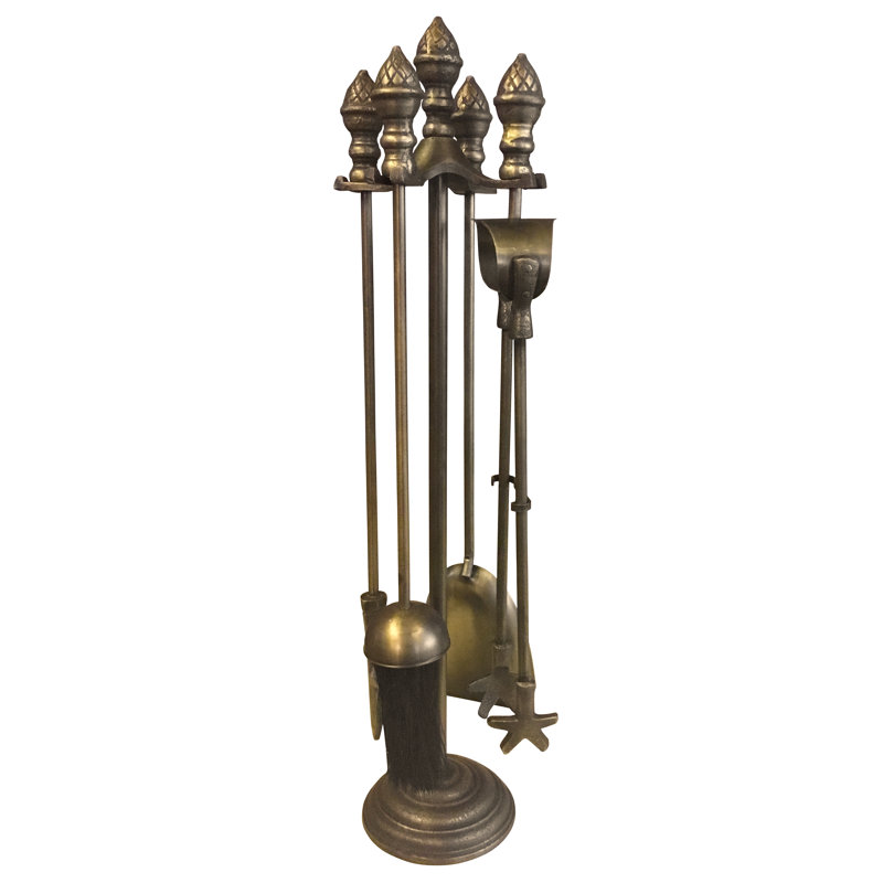 Marcellina  Iron Fireplace Tool Set, Antique
