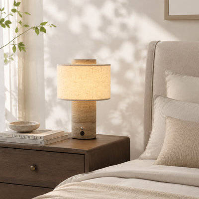 Modern Cordless LED Table Lamp with Natural Stone Base, Rechargeable Battery, 3 Color Temperatures and Stepless Dimming