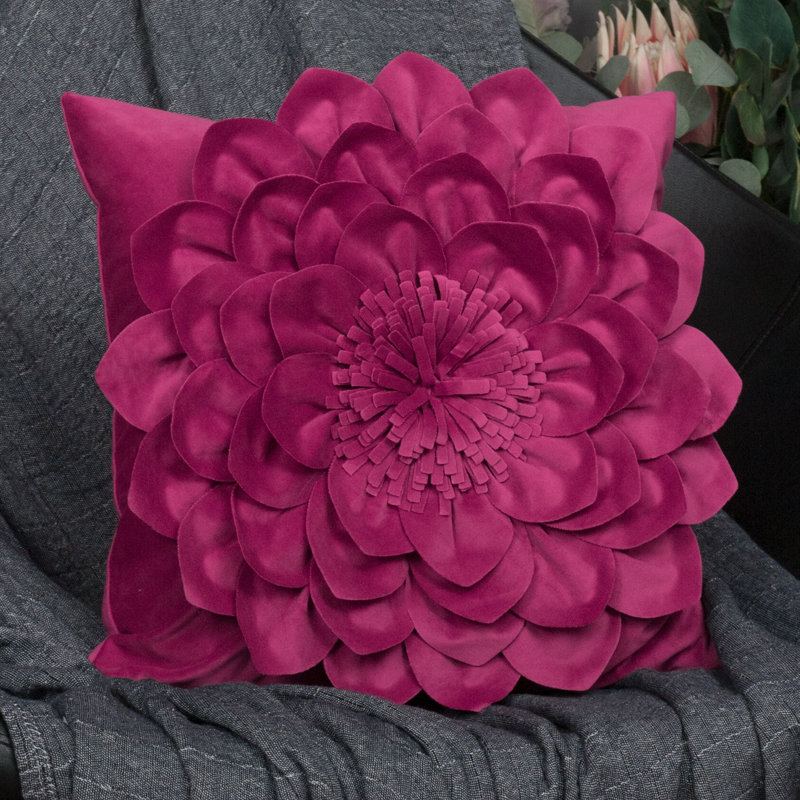 Appliqued Velvet Pillow Cover, Rose Red