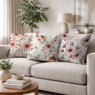 Coussin 3 pièces Pink Blush Blossoms - Country Farmhouse