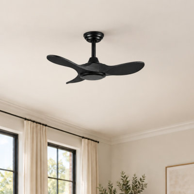 36" Wood Ceiling Fan NO light, 3 Reversible Blades, with 6 Speeds Reversible DC Motor,Low Profile Ceiling Fan with no light for Living Room Kitchen Bedroom