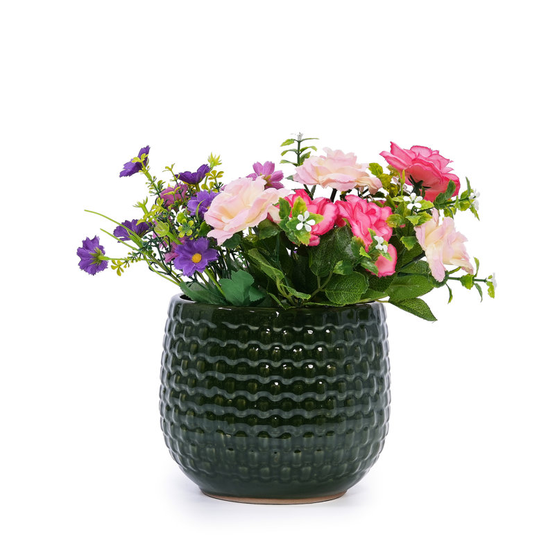 3 Dark Ceramic Pots For Patio, Garden Or Indoor Use - Frost-, Heat-, Weather-, Glossy Finish, Drainage Hole, 9.29" L X W 7.98" H, 12.08 Lbs Pot Of All-Weather Durability, Sleek Design,