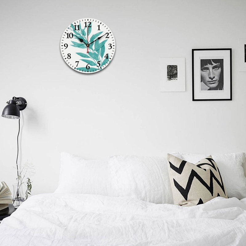 Horloge murale sarcelle à motif de feuilles rondes 12 pi x 12 po