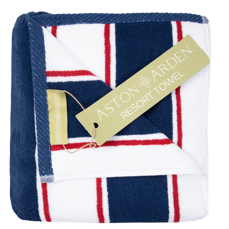 Aston & Arden Pinstriped 100% Cotton Beach Towel 35x70, Navy/Red