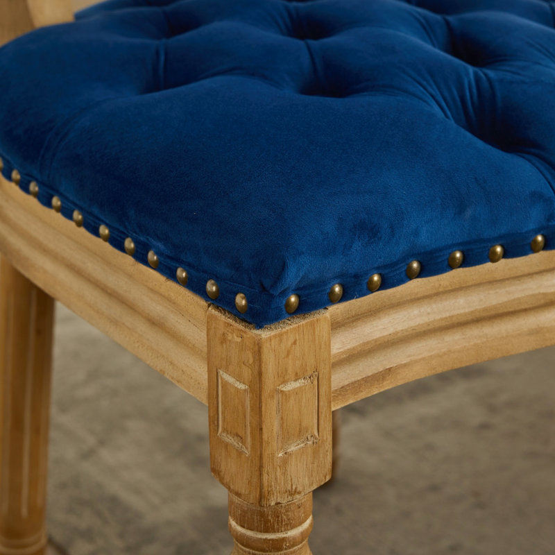 Chaises de salle à manger en velours bleu avec boucle tirée à la main, ressort en acier intérieur de 2 chaises, structure en bois massif, fabriquée à la main