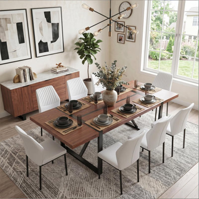 87'' Farmhouse Industrial Rectangular Dining Set With Faux Leather Chairs