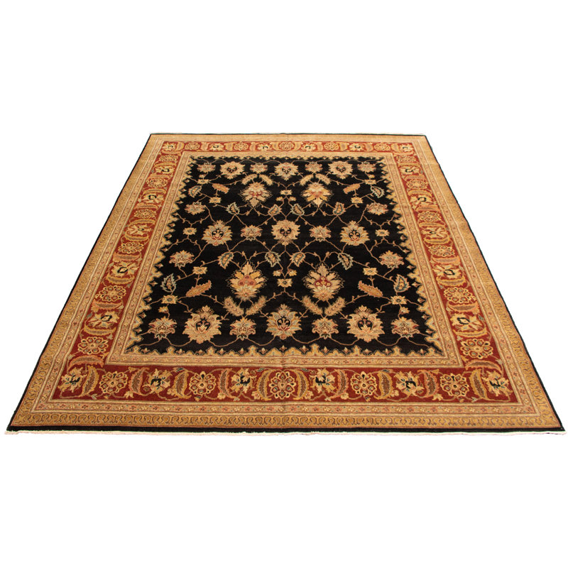 Tapis unique en laine noué à la main Agra Jaipur noir nouvel âge 12 pi 1 po x 14 pi 10 po
