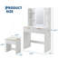 Meuble-lavabo de maquillage avec prise de courant, 2 tiroirs cannelés, 1 tabouret | Ensemble de coiffeuse avec tabouret rembourré, miroir à DEL 3 couleurs, 2 prises CA et USB, support pour sèche-cheveux, coiffeuse en bois-133355866