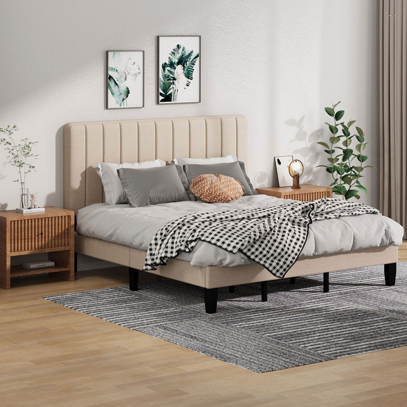 Upholstered Panel Bed, Beige, King