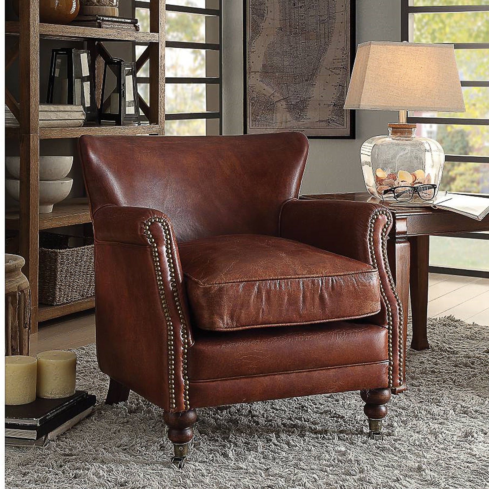 Bellfleur Oak Genuine Leather Club Chair