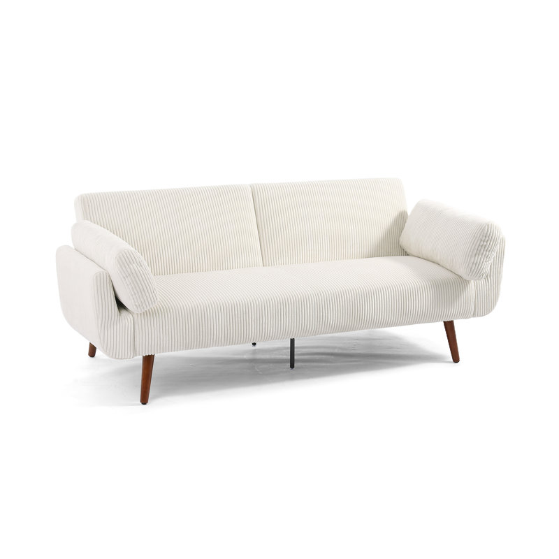 Flared Arm Convertible Corduroy Sleeper Sofa, Beige 