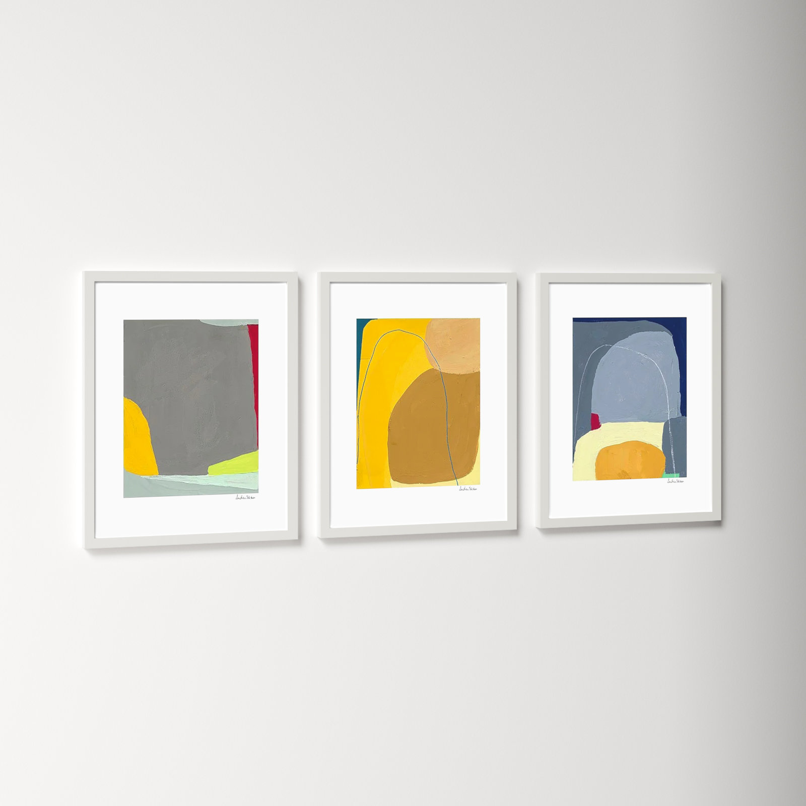 Color Meditation Trio 2. Set Of 3 by Andrea Stokes, White Framed, 25" H x 20" W x 1.25" D