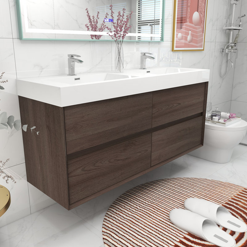 59'' Double Bathroom Vanity with Top, Red Oak