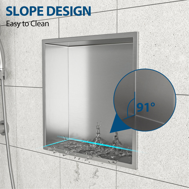 Stainless Steel Shower Niche, Brushed Nickel, Brushed Nickel, 15" H x 13" W x 3.94" D