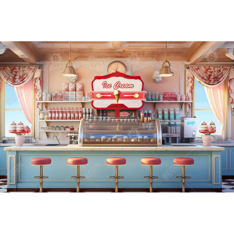 Ice Cream Parlor - Toile encadrée rétro blanche pour la décoration intérieure