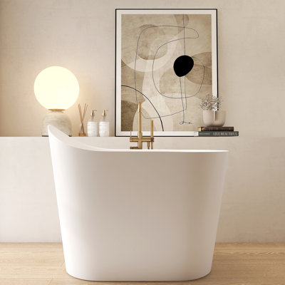 43'' Japanese Freestanding Bathtub Solid Surface Deep Soaking Tub
